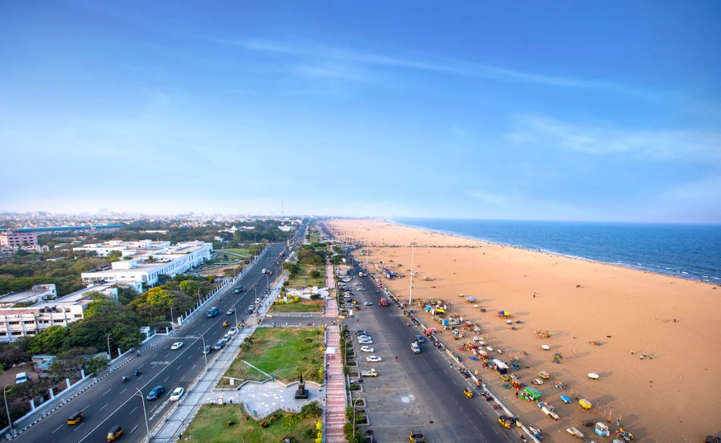 Marina Beach, Chennai aerial view